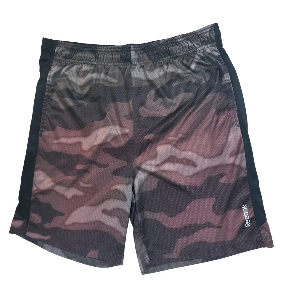 Reebok Boys Camo Mesh Athletic‎ Shorts Pockets Brown Black Grey Size Large L/G